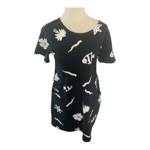 Red Ginger Black Tropical T-Shirt Dress Pockets Sze Small